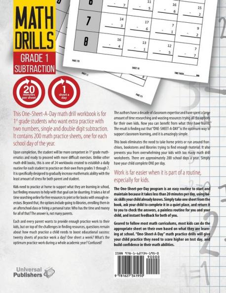 One-Sheet-A-Day Math Drills: Grade 1 Subtraction - 200 Worksheets (Book 2 of 24)