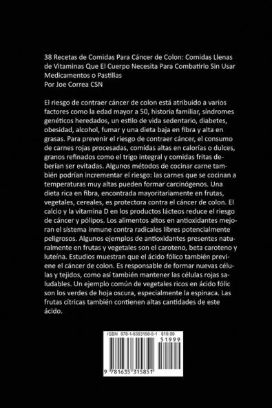 38 Recetas de Comidas Para Cáncer de Colon: Comidas Llenas de Vitaminas Que El Cuerpo Necesita Para Combatirlo Sin Usar Medicamentos o Pastillas