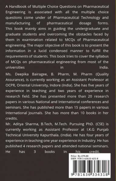 A Handbook Of Multiple Choice Questions On Pharmaceutical Engineering : B. Pharmacy Iii Sem According To Pci Syllabus