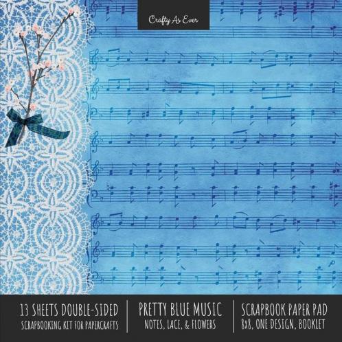 Pretty Blue Music Scrapbook Paper Pad 8x8 Decorative Scrapbooking Kit for Cardmaking Gifts DIY Crafts Printmaking Papercrafts Notes Lace Flowers Designer Paper