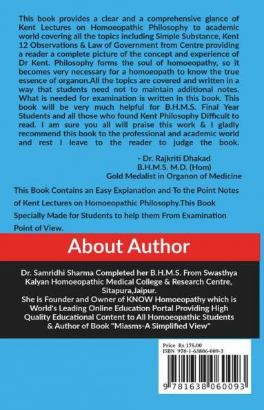 Kent Lectures On Homoeopathic Philosophy: An Easy Explanation