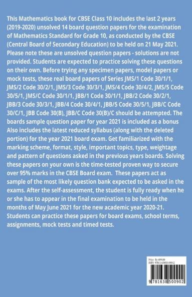 CBSE Class 10 Mathematics Standard Last 2 Years (2019-2020) Boards 14 Question Papers for May-June Exams 2021