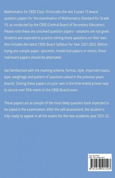 Mathematics Standard CBSE Class 10 Last 3 Years Boards Question Papers (Session 2021-22) : Maths Previous Year Papers CBSE Grade X Board Examination 2021-2022