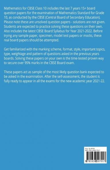 Mathematics Standard Cbse Class 10 Last 7 Years Boards Question Papers (Session 2021-22) : Maths Previous Year Papers Cbse Grade X Board Examination 2021-2022