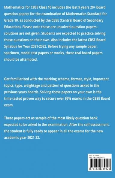 Mathematics Standard Cbse Class 10 Last 9 Years Boards Question Papers (Session 2021-22) : Maths Previous Year Papers Cbse Grade X Board Examination 2021-2022