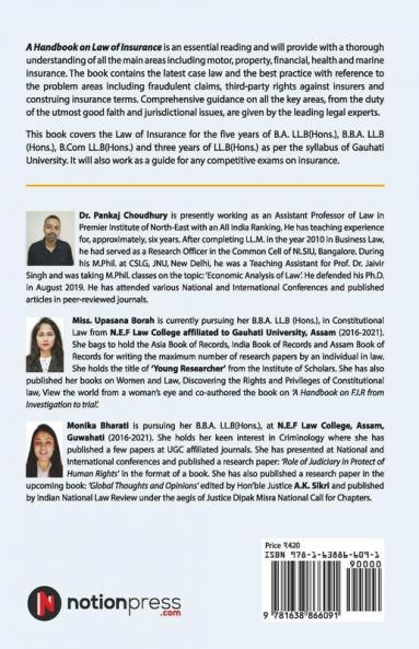 A Handbook On Law Of Insurance : (As Per The Syllabus Of Gauhati University) B.A. B.B.A. B.Com Ll.B(Hons.) And 3 Year Ll.B Course