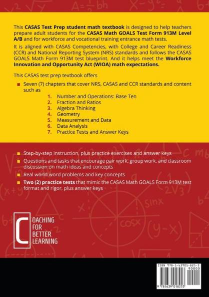 CASAS Test Prep Student Book for Math GOALS Form 913 M Level A/B