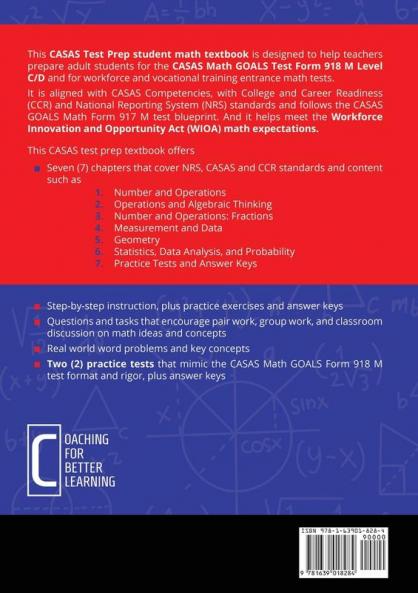 CASAS Test Prep Student Book for Math GOALS Form 918 M Level C/D