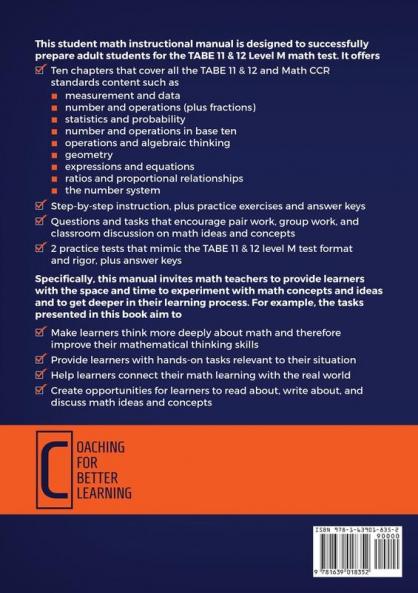 TABE 11 and 12 Student Math Manual and Practice Tests for LEVEL M