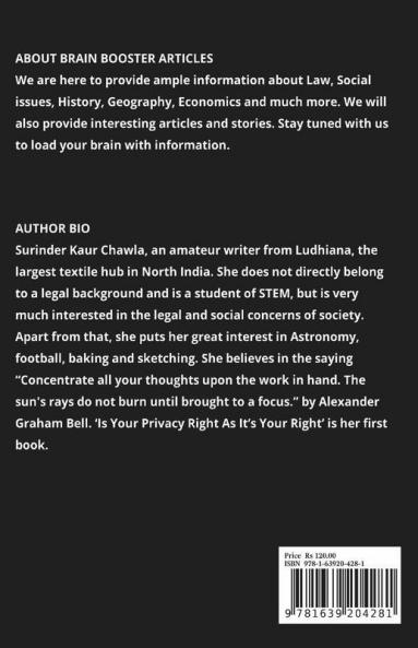 Is Your Privacy Right As It’S Your Right: Volume 1 Issue 1 Of Brain Booster Articles