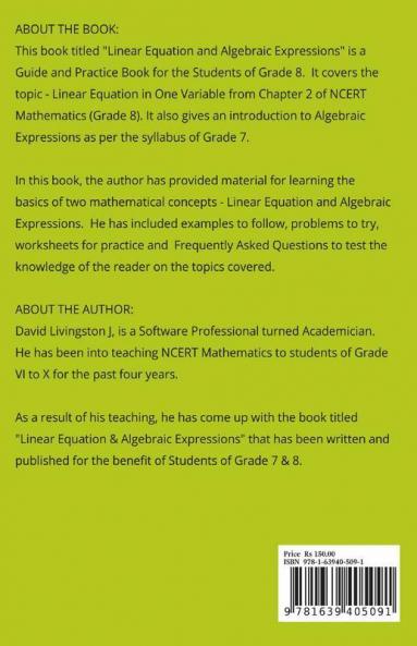 Linear Equation & Algebraic Expressions A Guide & Practice Book A Guide And Practice Book