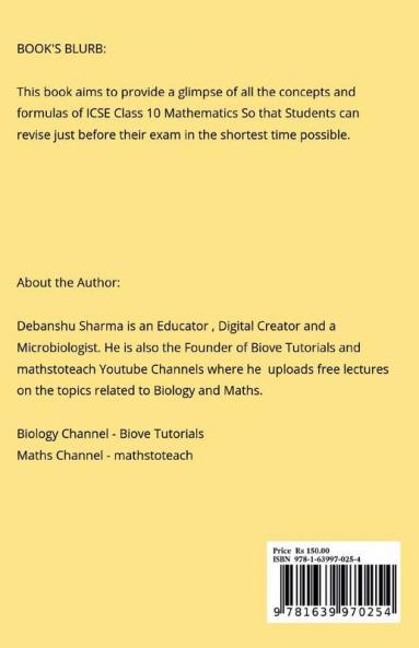 The last 10 Minutes Revision : For ICSE Class 10 Mathematics