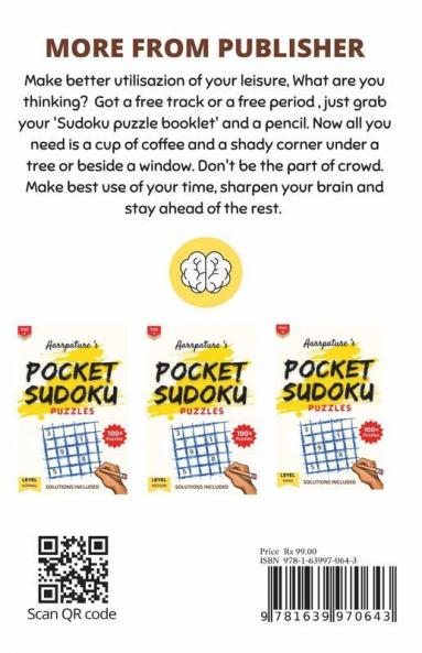 Pocket Sudoku [ Very Hard ] Puzzles: 100 Very Hard Level Sudoku Puzzles Extreme Hard Collection For Adults