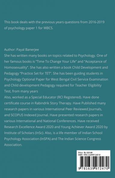 Previous Years Solved Papers-Psychology Paper 1: Wbcs Optional 2016-2019