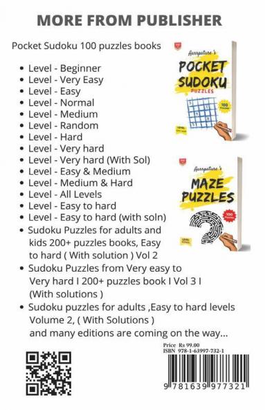 Pocket Sudoku Puzzles [ Easy Level ] : 100 Easy Level Sudoku Puzzles Game Book For Intelligent Kids And Beginners -Adults [ 9X9 ]