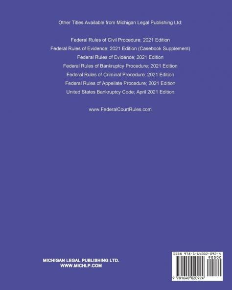 Federal Rules of Civil Procedure; 2021 Edition (Casebook Supplement): With Advisory Committee Notes Selected Statutes and Official Forms