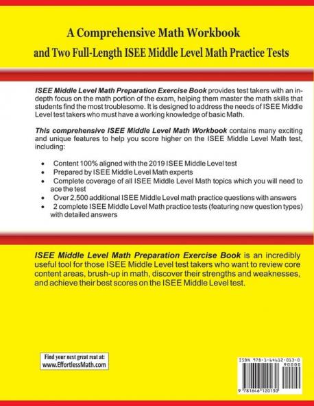 ISEE Middle Level Math Preparation Exercise Book: A Comprehensive Math Workbook and Two Full-Length ISEE Middle Level Math Practice Tests