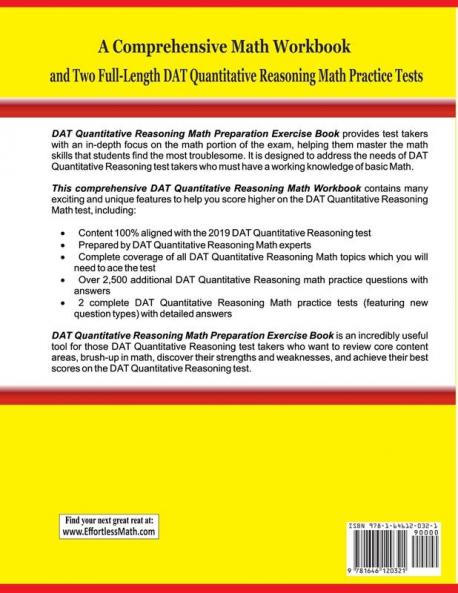 DAT Quantitative Reasoning Math Preparation Exercise Book: A Comprehensive Math Workbook and Two Full-Length DAT Quantitative Reasoning Math Practice Tests