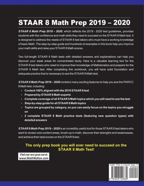 STAAR 8 Math Prep 2019 - 2020: Step-By-Step STAAR 8 Math Study Guide