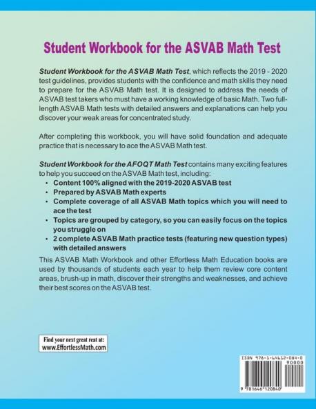 Student Workbook for the ASVAB Math Test: Complete coverage of all ASVAB Math topics + Practice Tests