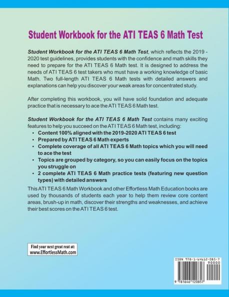 Student Workbook for the ATI TEAS 6 Math Test: Complete coverage of all ATI TEAS 6 Math topics + Practice Tests