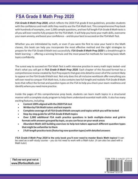 FSA Grade 8 Math Prep 2020: A Comprehensive Review and Step-By-Step Guide to Preparing for the FSA Math Test