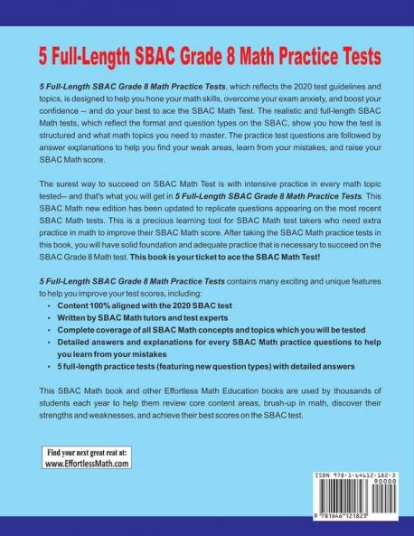 5 Full-Length SBAC Grade 8 Math Practice Tests: The Practice You Need to Ace the SBAC Math Test
