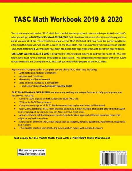 TASC Math Workbook 2019 & 2020: Extra Practice for an Excellent Score + 2 Full Length TASC Math Practice Tests
