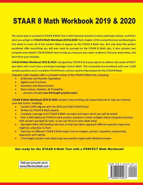 STAAR Grade 8 Math Workbook 2019 & 2020: Extra Practice for an Excellent Score + 2 Full Length STAAR GRADE 8 Math Practice Tests