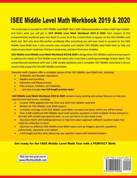 ISEE Middle Level Math Workbook 2019 & 2020: Extra Practice for an Excellent Score + 2 Full Length ISEE Middle Level Math Practice Tests