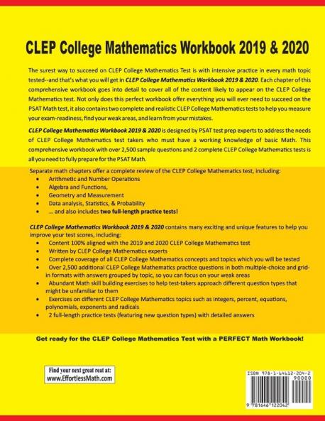 CLEP College Mathematics Workbook 2019-2020: Extra Practice for an Excellent Score + 2 Full Length CLEP College Mathematics Practice Tests