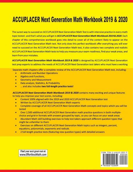 Accuplacer Next Generation Math Workbook 2019 - 2020: Extra Practice for an Excellent Score + 2 Full Length Accuplacer Math Practice Tests