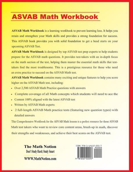 ASVAB Math Workbook: Essential Summer Learning Math Skills plus Two Complete ASVAB Math Practice Tests