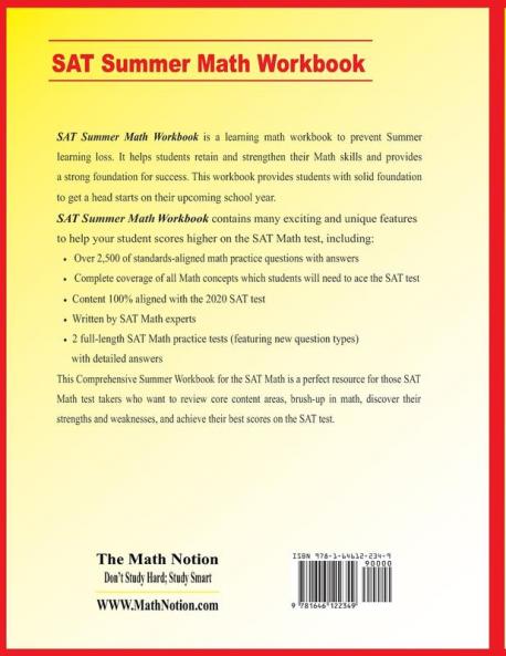 SAT Summer Math Workbook: Essential Summer Learning Math Skills plus Two Complete SAT Math Practice Tests