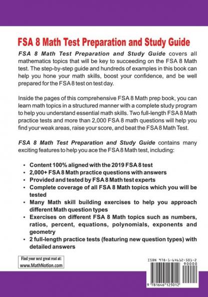 FSA 8 Math Test Preparation and Study Guide: The Most Comprehensive Prep Book with Two Full-Length FSA Math Tests