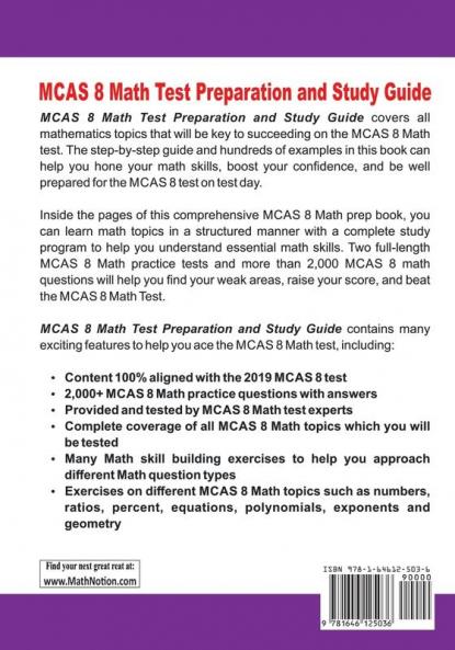 MCAS 8 Math Test Preparation and study guide: The Most Comprehensive Prep Book with Two Full-Length MCAS Math Tests