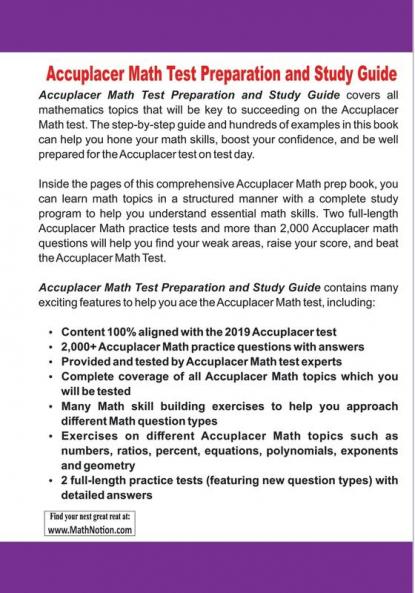 Accuplacer Math Test Preparation and study guide: The Most Comprehensive Prep Book with Two Full-Length Accuplacer Math Tests