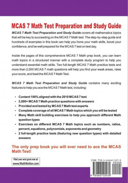MCAS 7 Math Test Preparation and Study Guide: The Most Comprehensive Prep Book with Two Full-Length MCAS Math Tests