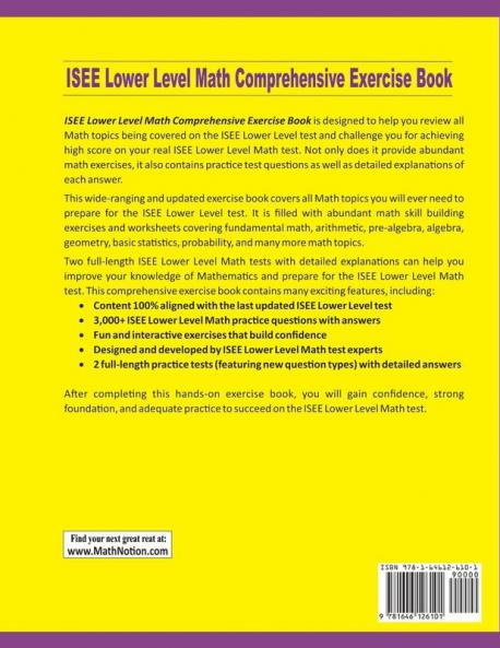 ISEE Lower Level Math Comprehensive Exercise Book: Abundant Math Skill Building Exercises