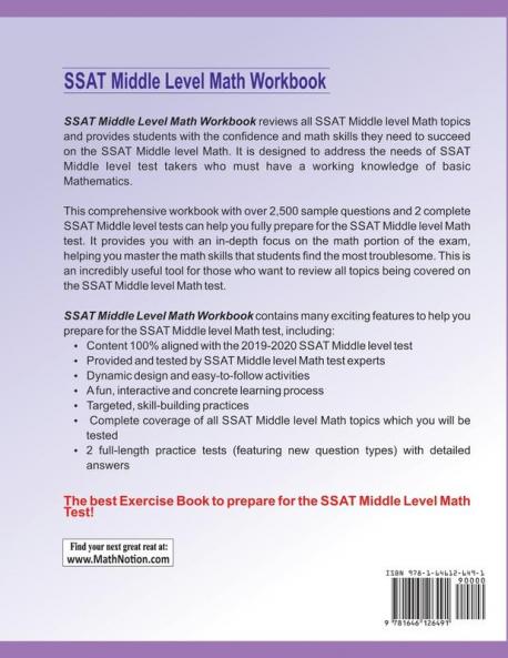SSAT Middle Level Math Workbook