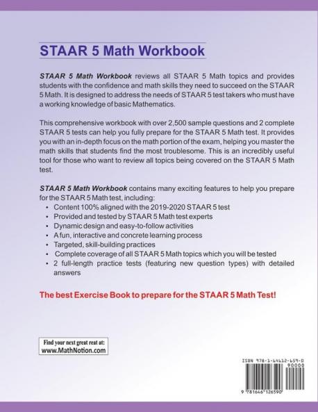 STAAR Math Workbook: 5th Grade Math Exercises Activities and Two Full-Length STAAR Math Practice Tests