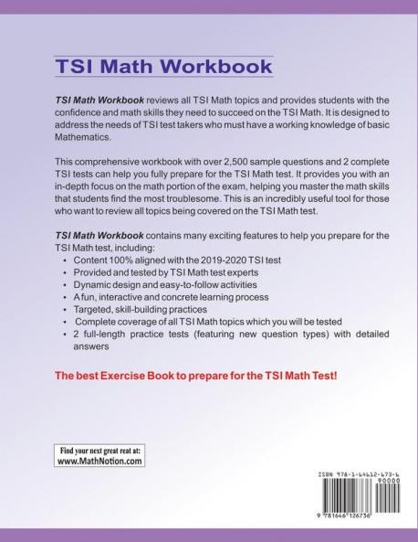 TSI Math Workbook: Exercises Activities and Two Full-Length TSI Math Practice Tests