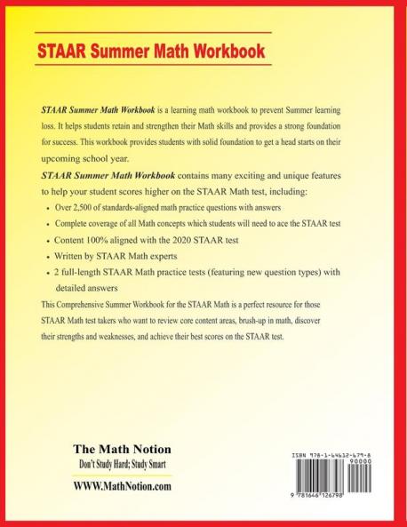 STAAR Grade 7 Summer Math Workbook: Essential Summer Learning Math Skills plus Two Complete STAAR Math Practice Tests:: Essential Summer Learning Math ... plus Two Complete STAAR Math Practice Tests