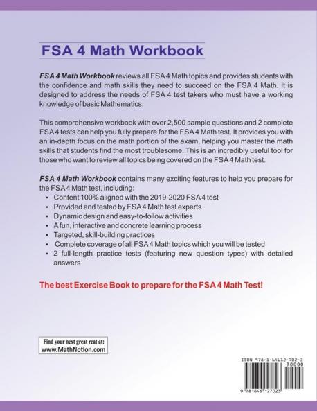 FSA Math Workbook: 4th Grade Math Exercises Activities and Two Full-Length FSA Math Practice Tests
