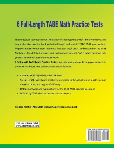 6 Full-Length TABE Math Practice Tests: Extra Test Prep to Help Ace the TABE Math Test