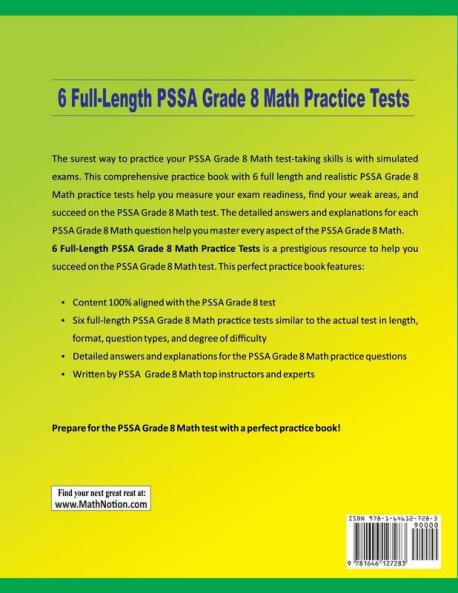 6 Full-Length PSSA Grade 8 Math Practice Tests: Extra Test Prep to Help Ace the PSSA Math Test