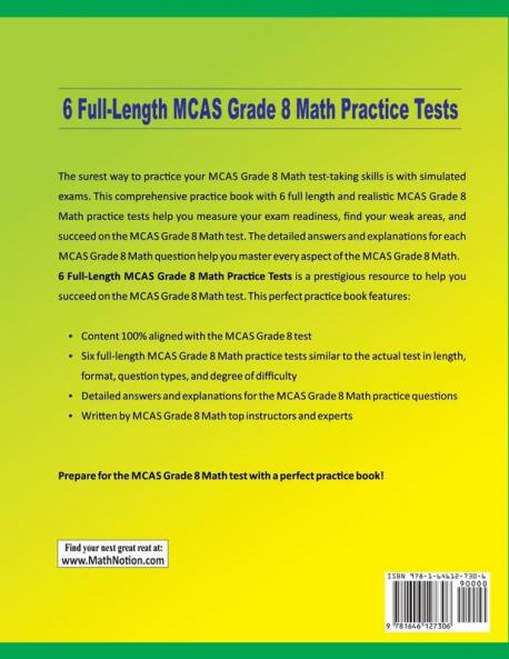 6 Full-Length MCAS Grade 8 Math Practice Tests: Extra Test Prep to Help Ace the MCAS Math Test