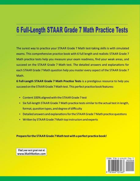 6 Full-Length STAAR Grade 7 Math Practice Tests: Extra Test Prep to Help Ace the STAAR Grade 7 Math Test
