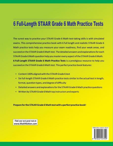 6 Full-Length STAAR Grade 6 Math Practice Tests: Extra Test Prep to Help Ace the STAAR Grade 6 Math Test