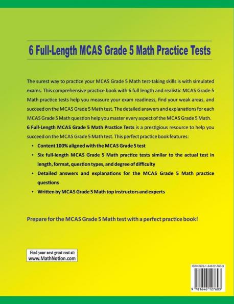 6 Full-Length MCAS Grade 5 Math Practice Tests: Extra Test Prep to Help Ace the MCAS Grade 5 Math Test